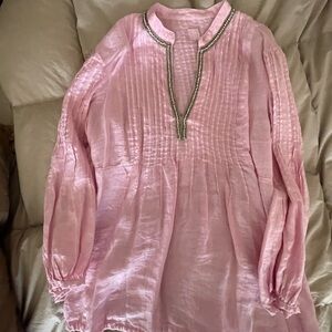 Elegant Pink Tunic with Embellished Neckline